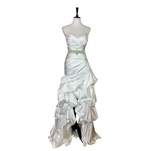 Maggie Sottero New Wedding Gown Hi Low Satin Rhinestone Diamond White Size 6